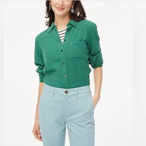 J. Crew Double Gauze Button Down Long Sleeve Shirt Green small - Picture 2 of 7